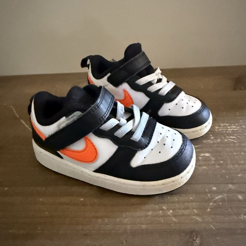 Nike Baby Toddler Sneakers US 7C Hook & Loop Black/White/Orange Logo